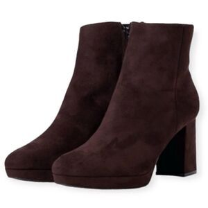 Calvin Klein Ankle Boots Size 8 Brown Block Heel Side Zip Winter Booties